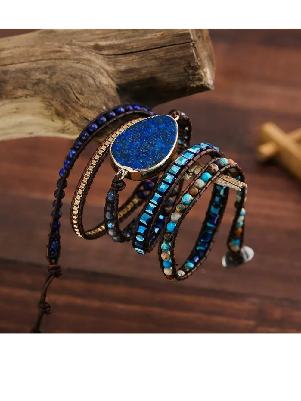 Blue Lapis-Style Multi-Strand Beaded Wrap Bracelet
